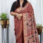 Ajrak Dola Silk Vibrant Red Saree
