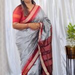 Sambalpuri Silk Silver & Red Saree